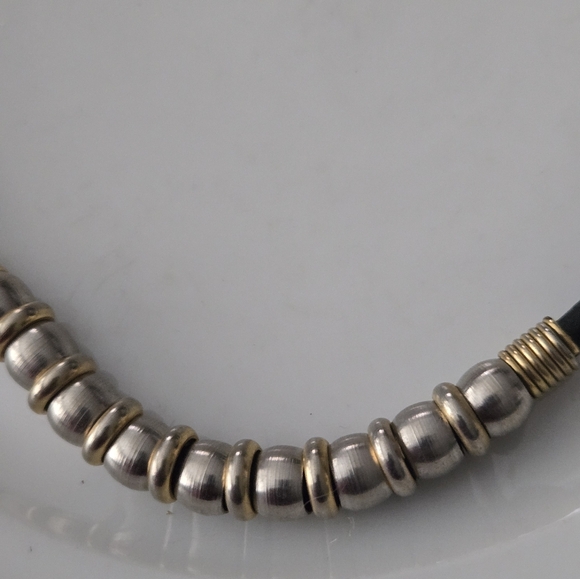 Silvertone Goldtone Black Cord Necklace - Picture 6 of 6